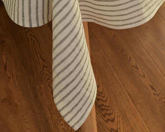 Linen Tablecloth- 60x108 Inch Stripe Pure Linen Gray and White Table Cloth for Rectangle Tables, for Winter, Fall, Thanksgiving, Machine Washable
