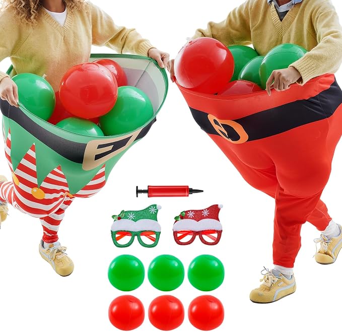 Christmas Granny Pants Outdoor Game Set, Giant Granny Funny Pants with Pump Bouncy Balls & Christmas Glasses, Holiday Yard Tossing Game for Adults Family Party(11 Pcs,Classic Style)