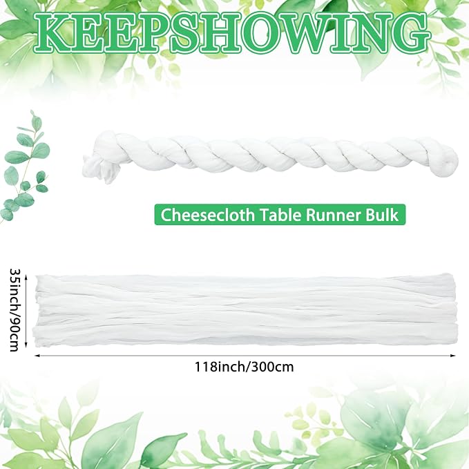 6 Sets 9.8ft White Cheesecloth Table Runner with 5.9ft Artificial Eucalyptus Garland Rustic Boho Wedding Greenery Garland for Table Outdoor Wedding Arch Baby Showers Bridal Party Decor
