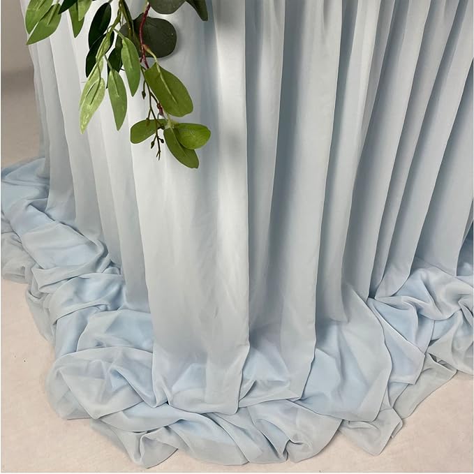 Pooling and Floating Chiffon Table Skirt with extra length, 6FT 9FT 14FT Sheer Tablecloth, Baby Shower, Birthdays Party, Main Cake Table Decoration, Wdding Table Skirt (Blue, 6FT)