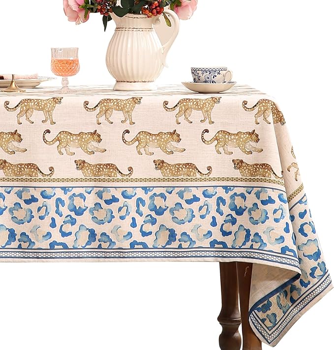 patdrea Vintage Leopard Print Linen Tablecloth,Rectangular,110"x63"-from | Fench Elegant Table Cloth for Rectangle Table,Animal Patterned,Dining Room Kitchen Tea Party Decoration,Durable