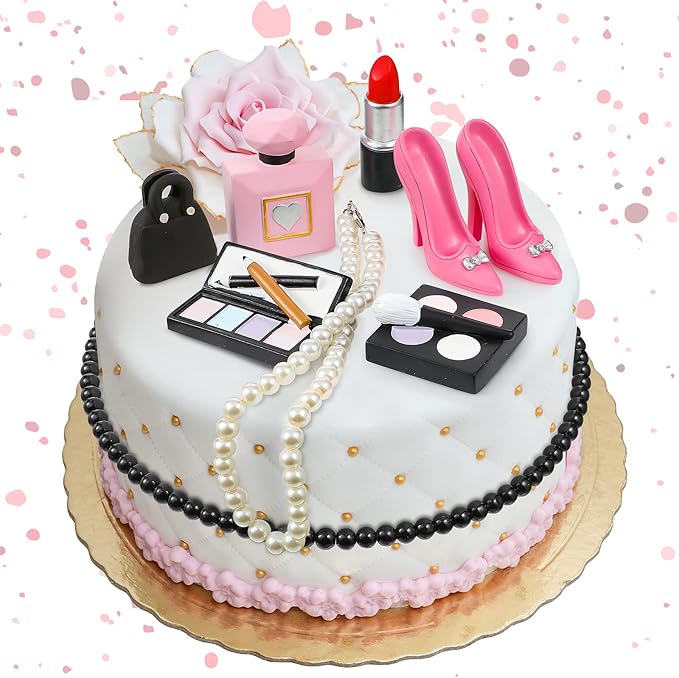 Chunful 9 Pcs Makeup Cake Topper Makeup Birthday Party Decorations 3D Resin Cosmetics Lipstick Perfume Bottle Eye Shadow Blush Make up Cake Decoration for Bridal Shower Bachelorette Women Spa Birthday