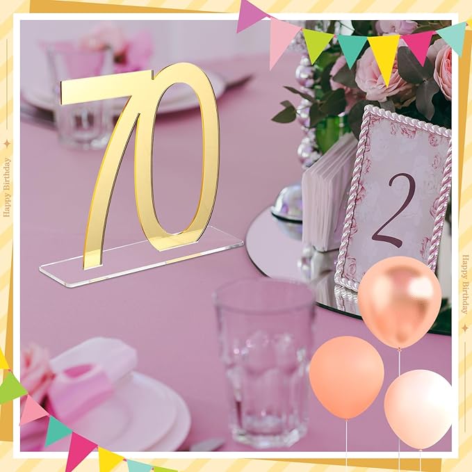 Threehoney Mirror Gold 70th Birthday Decorations for Men and Women Acrylic Anniversary Decorations Table Numbers Centerpieces for Birthday Party