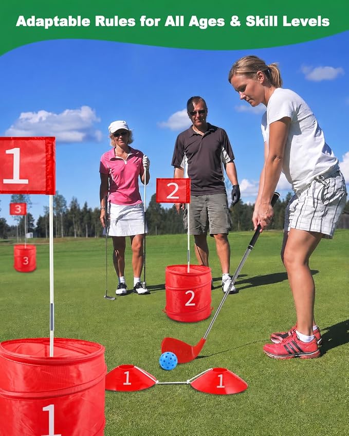 HOTWIND Backyard Golf Game with 2 Clubs, Portable 6 Hole Backyard Golf Course for Indoor & Outdoor Play, Backyard Lawn Beach Golf Practice Game Gifts for Family and Adults