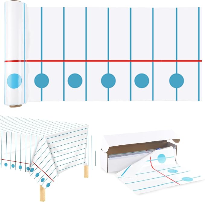 Kochorie 100 Ft x 54 Inch Back to School Notebook Tablecloth Roll Plastic Disposable Table Cover with Slide Cutter Welcome Back to School Waterproof Tablecloth for First Day of Classroom Graduation