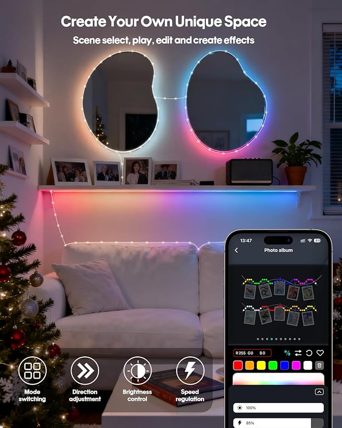 Super RGB Smart Fairy Lights 98.4Ft 300LEDs, Color Changing led String Lights with Remote & APP Control, DIY RGB-IC Dynamic Multicolor Twinkle Lights for Indoor Room Bedroom Birthday Party Decor