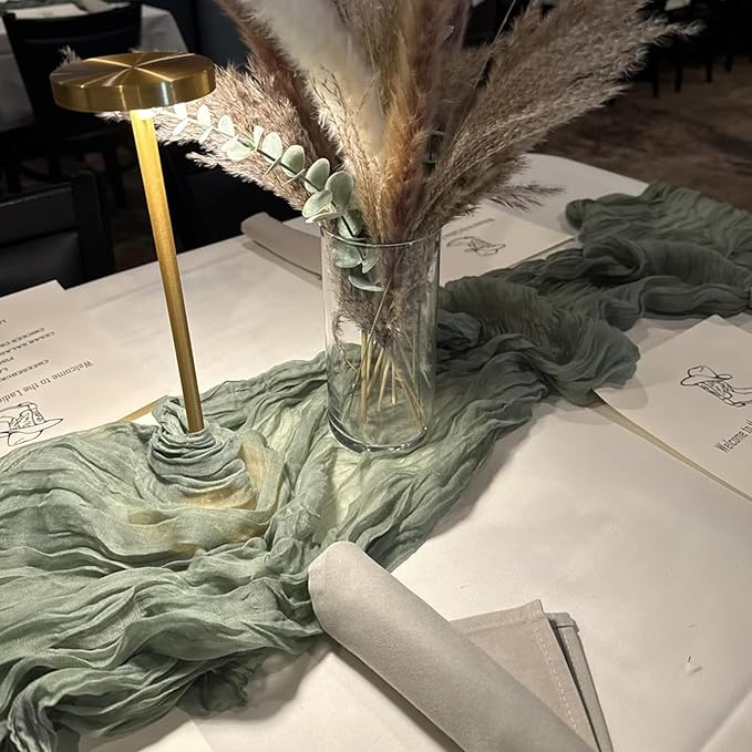 Cheesecloth Table Runner 10ft Rustic Gauze Cheese Cloth 35 x 120 Inches Long for Christmas Wedding Bridal Baby Shower Birthday Table Decorations (Sage Green, 10 Pack-10FT)