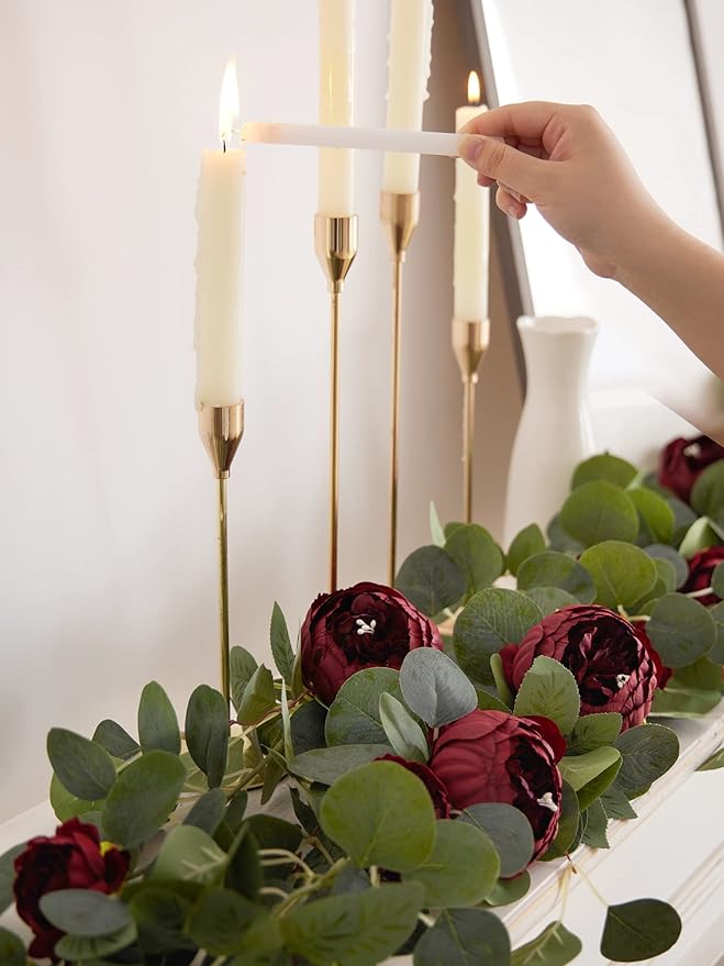 MISSPIN Artificial Eucalyptus Garland with Flower Vintage Faux Peony Rose Vine Greenery Decorative Table Centerpieces for Spring Wedding Arch Door Arrangement Party Decor