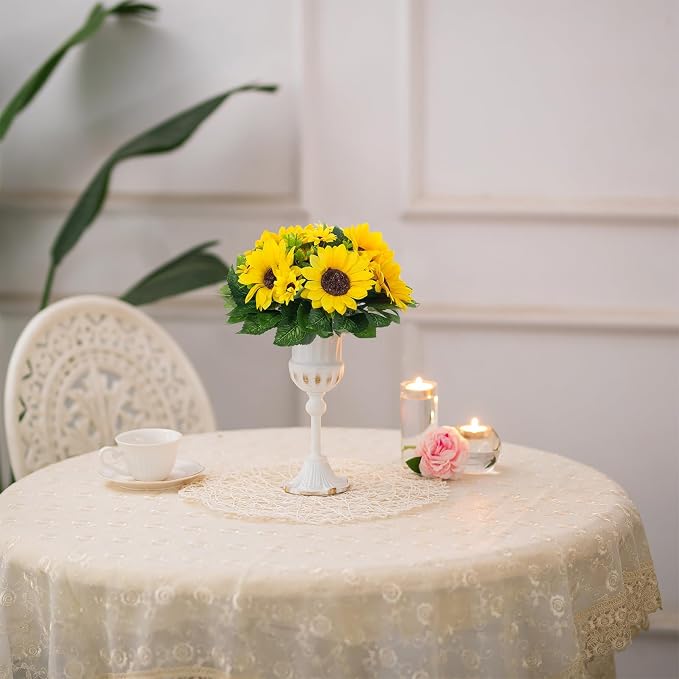 BLOSMON Fake Sunflowers Flower Centerpieces - 6 Pcs Artificial Flowers | Yellow Sunflower for Wedding Table Birthday Decorations - Faux Silk Kissing Floral Arrangements for Home Event DIY Decor