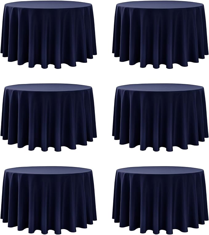 6-Pack Navy Blue Round Tablecloths, 108 Inches, Stain-Resistant Polyester for 4-5 Ft Round Tables - Washable Table Covers for Weddings, Banquets, Birthday Parties, Events