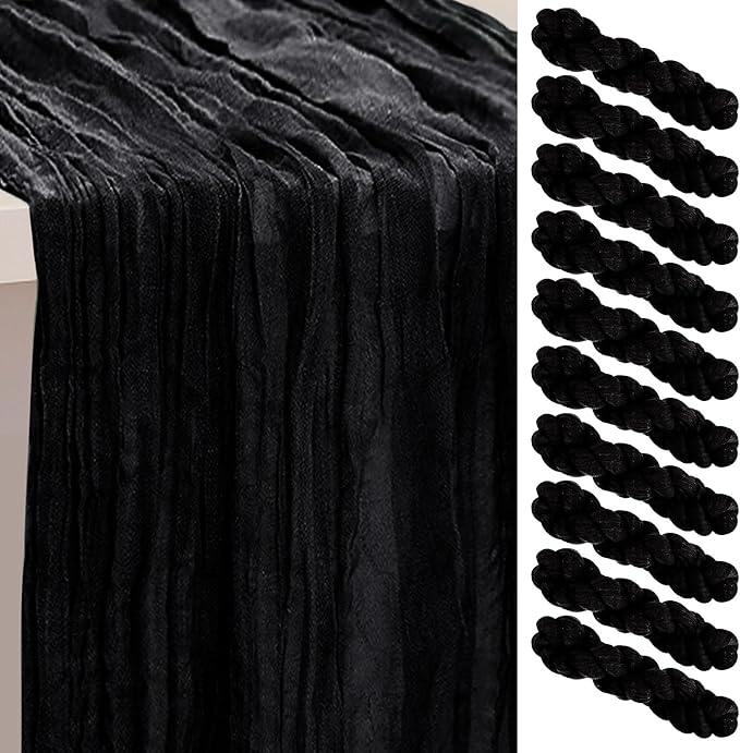 10 Pack Black Cheesecloth Table Runner 35x120 Inch 10Ft Rustic Gauze Cheese Cloth Thanksgiving Table Runner Sheer Cheesecloth Table Runners for Wedding Party Bridal Shower Decoration