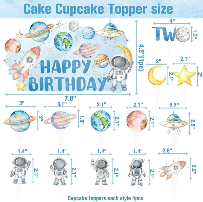 230pcs Two The Moon Birthday Party Decoration - Outer Space Two Party Plates Napkins Tablecloth Backdrop Cake Cupcake Toppers for Space Galaxy Rocket Astronaut Theme Kids Boy 2nd Birthday Party Favor