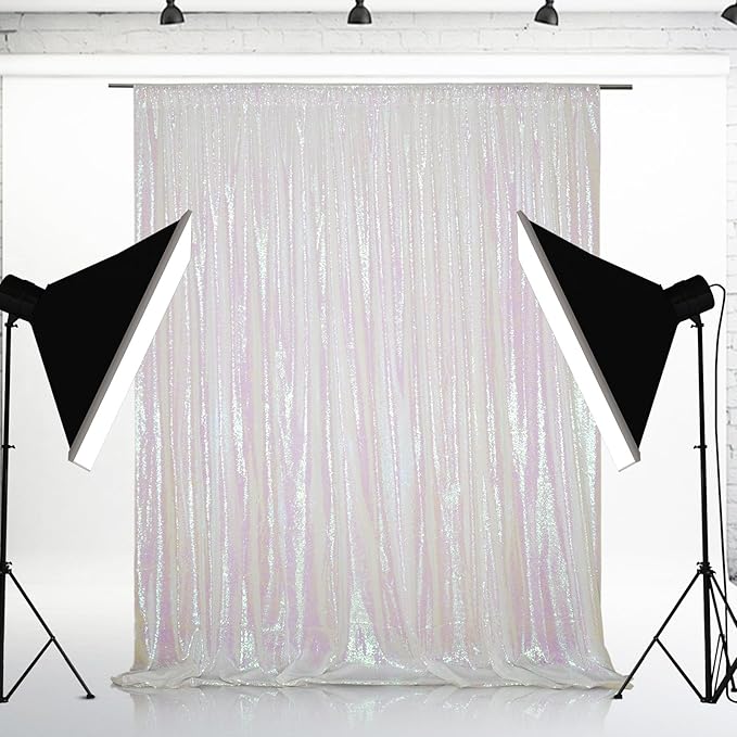 Eternal Beauty White Iridescent Sequin Backdrop, 20x10 Ft Glitter Background Curtains for Shimmer Photography Party Wedding Birthday Back Drop Decor