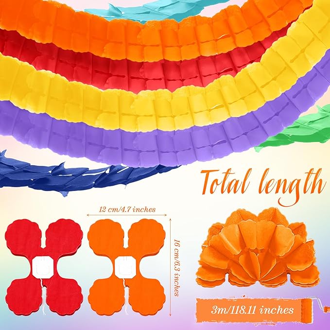 Epakh 12 Pcs Rainbow Colors Streamers Garland 9.84 ft Four Leaf Clover Paper Chain Garland Banner Party Decoration for Back to School Graduation Birthday Bridal Baby Shower Wedding Decor