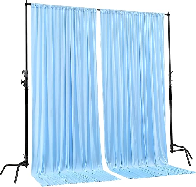 AK TRADING CO. 10 feet x 8 feet IFR Polyester Backdrop Drapes Curtains Panels with Rod Pockets - Wedding Ceremony Party Home Window Decorations - Light Blue