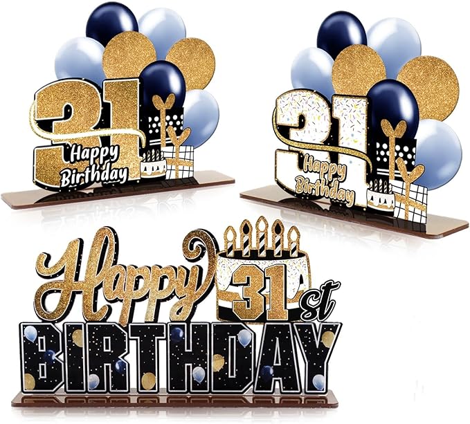 LINGTEER Happy 31st Birthday Gold Acrylic Table Topper Centerpieces Set - Cheers to 31 Years Old Birthday 31st Bday Party Gift Decorations.