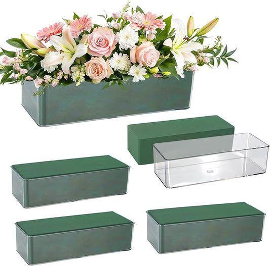 4 Set Rectangle Acrylic Planter Box 9 x 3.5 Inch Flower Boxes for Arrangements Clear Plastic Flower Box with Removable Foam Blocks Liner for Centerpiece Home Wedding Garden Decor