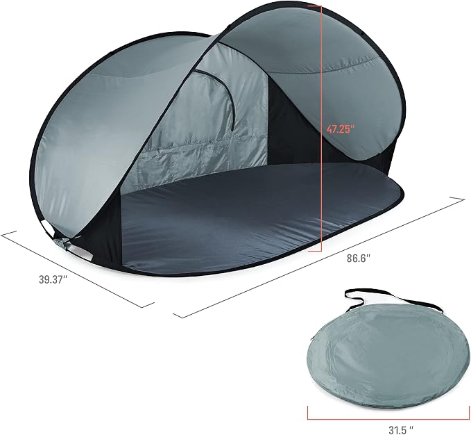 PICNIC TIME NCAA Georgia Tech Yellow Jackets Manta Portable Beach Tent, Pop Up Tent, Beach Sun Shelter Pop Up, (Gray with Black Accents)