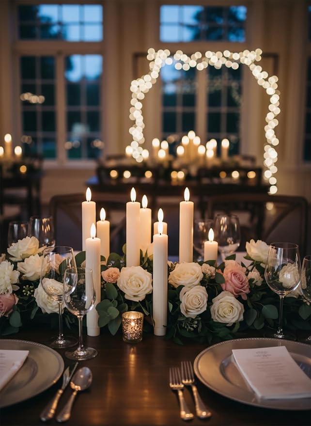 Funtery 48 Pcs Flameless LED Taper Candles Battery Operated Candles Bulk Realistic LED Candlesticks Flickering for Wedding Church Party Home Decor(Ivory,10 Inch,Elegant Style)