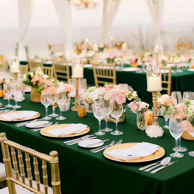 12 Pack Hunter Green Tablecloth 60x102 Inch Rectangular Table Cover | Wrinkle Resistant, Machine Washable Reusable, Wedding, Banquet, Restaurant, Party, Baby Shower,Indoor Outdoor Events