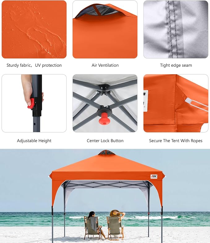 ABCCANOPY Outdoor Pop up Canopy Tent, 10x10 Instant Portable Canopy for Camping, Beach, Backyard,Orange