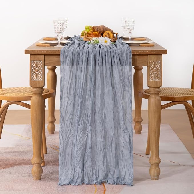 MLMC Grey Cheesecloth Table Runner 10ft Sheer Rustic Gauze Spring Cheese Cloth Centerpiece Decor 35x120 Inches for Wedding Party Bridal Shower Birthday Decor