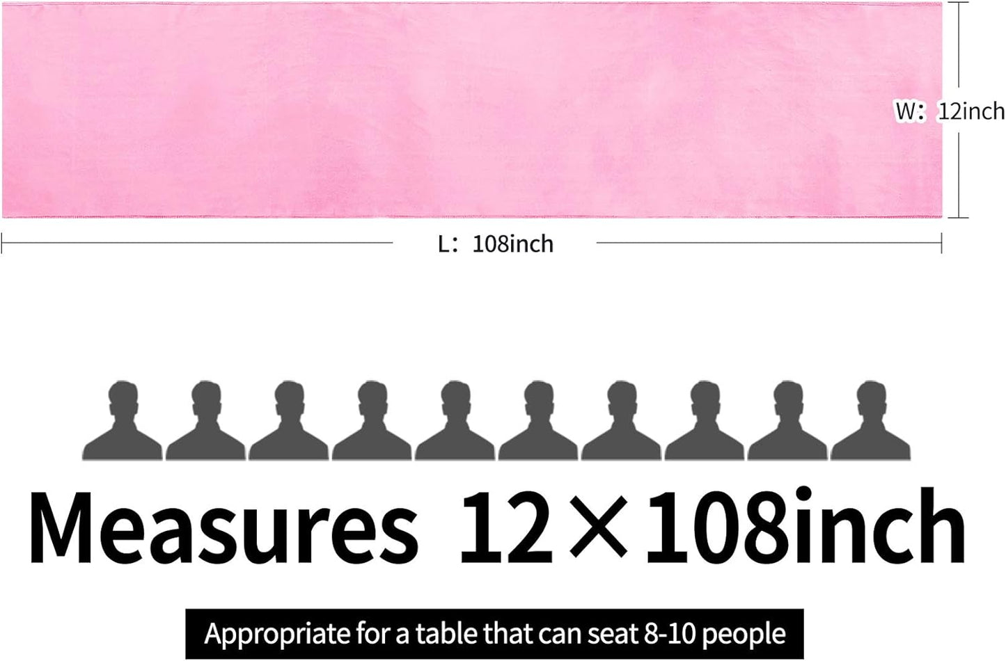 10-Pack Satin Table Runner Pink 12 x 108 inches Long, Table Runners for Wedding, Birthday Parties, Banquets Decorations（10 Pack, 12x108 Inch, Pink）