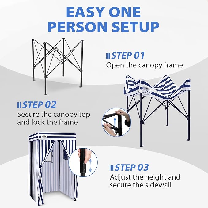 EAGLE PEAK 4x4 Pop Up Changing Tent, Flat Top Changing Room, White/Blue | Portable, Privacy Tent, Pool Cabana, Dressing Room, Shower & Toilet Use, Opaque Fabric, Instant Setup, Photoshoots, Camping