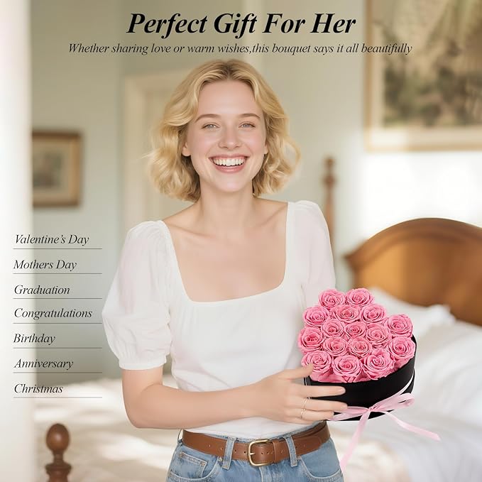 Forver Preserved Roses in a Box, Flowers for Her,Eternal Roses Preserved Flowers for Delivery Prime Birthday, Mothers' Day, Valentine's Day, Christmas (Pink, 16 Roses)