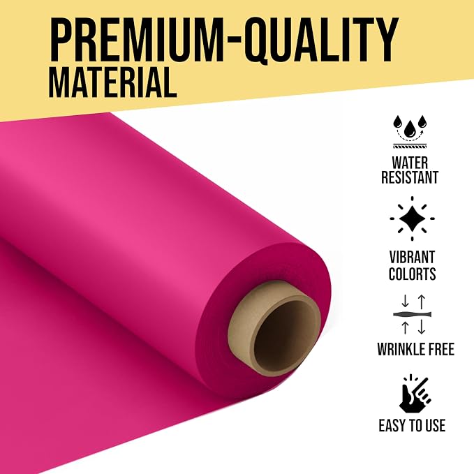 Party Solids 66% Thicker Premium Hot Pink Plastic Table Cover Roll 40" X 100' Table Cloth Plastic Cover Roll Quality Thick Banquet Rolls Disposable Tablecloth Rolls Strong American Based Company