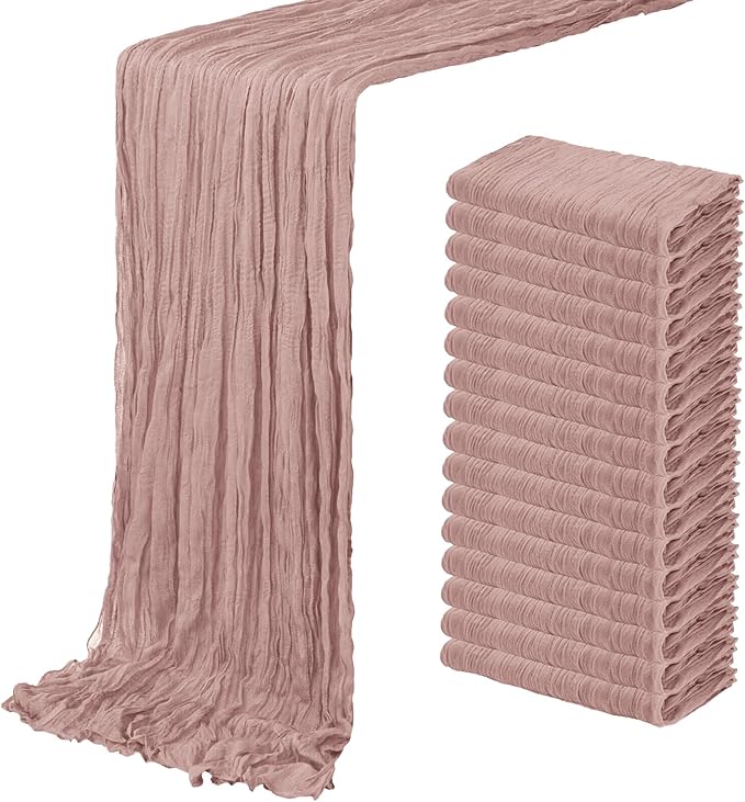 16 Pack Dusty Pink Cheesecloth Table Runner 20 x 120 inch Gauze Table Runners 10 FT Long,Semi Sheer Cheese Cloth Fabric Table Runner Bulk for Wedding,Party,Baby Shower,Bridal Shower Decoration