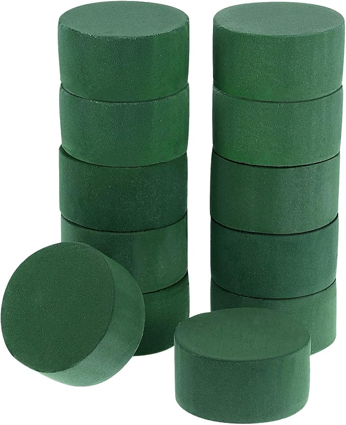 Maitys 12 Pieces Round Floral Foam Wet Green Flower Foam DIY Flower Arrangement Kit for Aisle Wedding Party Decoration(2.95 x 2.95 x 1.57 Inches)