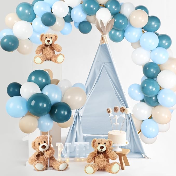 Meooeck 185 Pcs Bear Baby Shower Party Decorations Table Centerpieces 5 Pcs 13. 5'' Gender Reveal Bears 180 Balloons Kit Baby Shower Table Decor for Birthday Wedding(Blue,White)