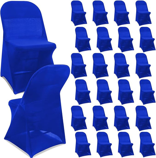 Newwiee 25 Pcs Spandex Chair Covers Bulk - Stretch Folding Flat Front Fitted Universal Chair Protector Pack Removable Washable for Wedding Party Dining Banquet Event (Blue)