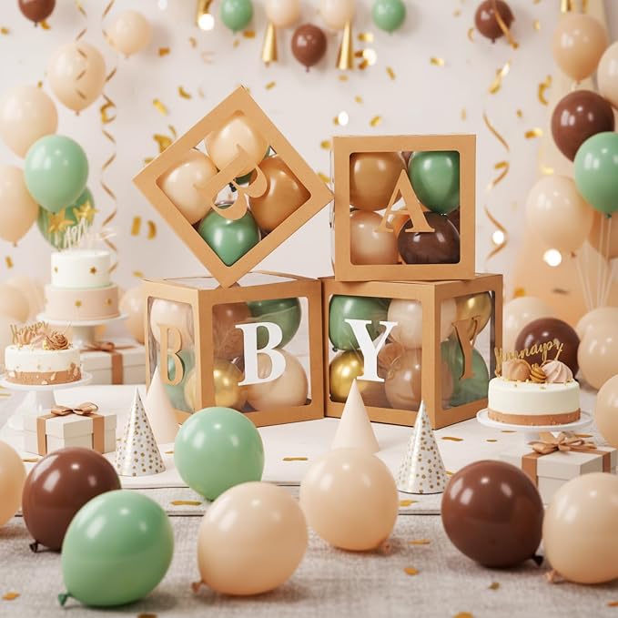 Zhanmai baby Boxes for Bear Baby Shower Decoration with 4 Letters 36 Balloons 4 Transparent Clear Balloon Box Blocks for Boy Girl Gender Reveal Party Favors (Multicolor)