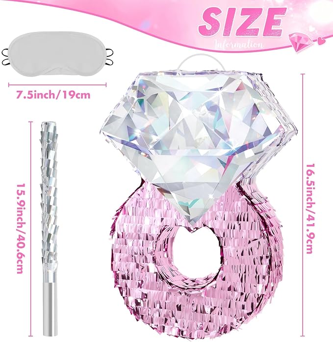WERNNSAI Diamond Ring Piñata - Valentines Day Party Decoration Shiny Ring Piñata with Blindfold and Stick for Valentines Day Engagement Party Decoration Wedding Bachelorette Party Surprise Supplies