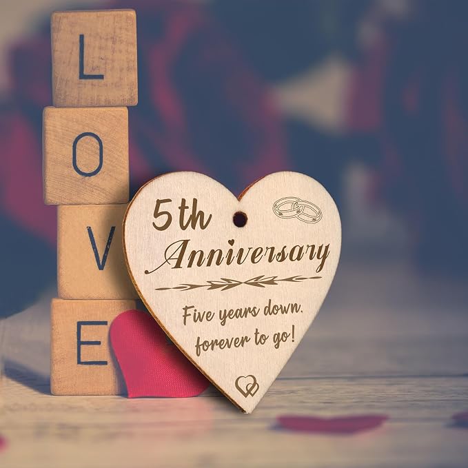 EYITUPC 5 Year Anniversary Picture Frame Gifts for Girlfriend Boyfriend Her Him, Wood 5th Wedding Anniversary Photo Frame for Wife Men Husband, Display 2 4x6 Inch