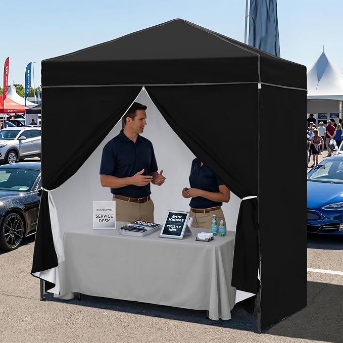 EAGLE PEAK 6x4 Instant Pop Up Canopy Tent with 4 Side Wall Panels, Straight Leg Sun Shelter, Portable Canopy with Carry Bag for Camping, Beach & Sports, Black