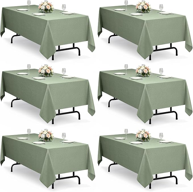 Decorelia Faux Linen Sage Green Table Cloths for 4 Ft Rectangle Tables-6 Pack, Washable Polyester Rustic Faux Linen Table Cloth Cover for Wedding,Outdoor,Events, Party,Banquet, Dining, 60x84 Inch