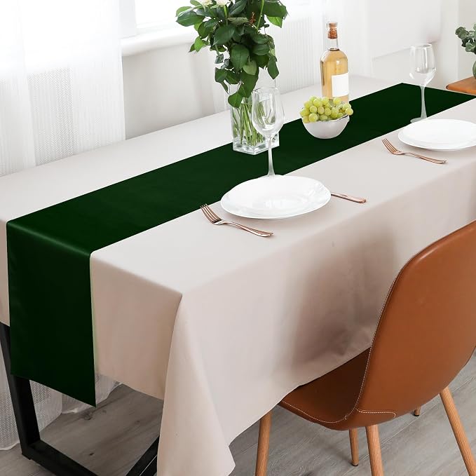 ANECO 4 Pack Satin Table Runner 12 x 108Inch Long Bright Silk and Smooth Fabric Party Table Runner for Wedding Banquet Party Decoration- Forest Green