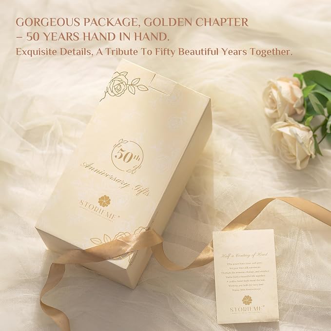 Storieme 50th Anniversary Wedding Gifts: 8.07” 50 Year Golden Anniversary Figurine Gift for Husband Wife Couple Parents - Unique Keepsake Decor to Celebrate 50 Years of Love