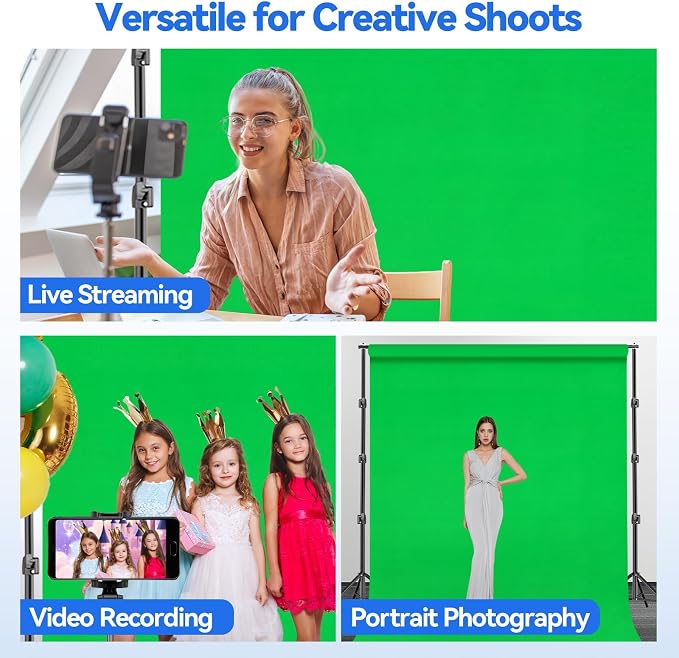 EMART 10 x 10ft Green Screen Backdrop Kit with Tripod Stand, Photography Background Support System with 10 x 15ft 100% Cotton Muslin Chromakey Backdrop for Photo Studio, Video Shooting, Live Streaming