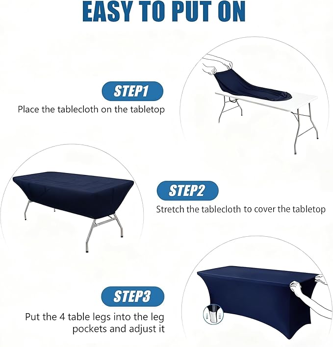 6FT Navy Blue Table Cloth - 2 Pack Fitted Stretch Rectangle Spandex Tablecloth, Washable Table Cover for Party, Picnic, Wedding, Banquet, Birthday and Festival(30" x 72")