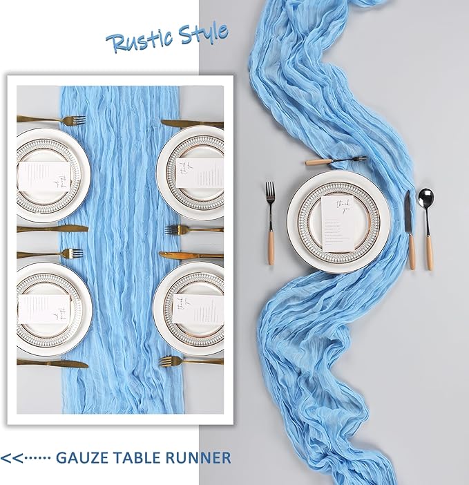6 Pack Baby Blue Cheesecloth Table Runner 10Ft Spring Gauze Cheese Cloth Table Runner 35x120 Inch Boho Sheer Rustic Fabric Runner for Party Decor Baby Shower Wedding Decorations