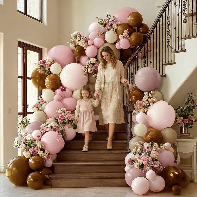 Pink Brown Balloon Arch Kit Double Stuffed Dusty Rose Pink Tan Sand White Mauve Balloon Garland for Birthday Cowgirl Baby Shower Bridal Wedding Western Boho Neutral Bear Party Decoration