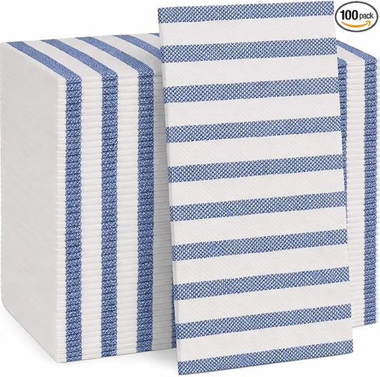 Made in Italy Linen-Feel Disposable Guest Towels - Premium Airlaid Cloth-Like Bathroom Napkins, Soft & Absorbent Luxury Hand Towels, Elegant Striped Dinner Napkins for Parties