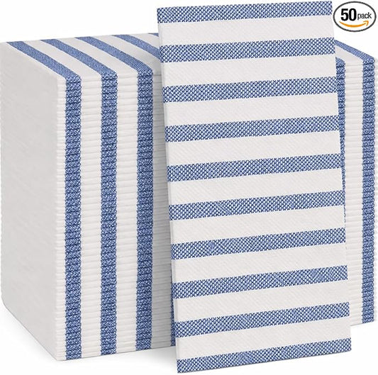 Made in Italy Linen-Feel Disposable Guest Towels - Premium Airlaid Cloth-Like Bathroom Napkins, Soft & Absorbent Luxury Hand Towels, Elegant Striped Dinner Napkins for Parties