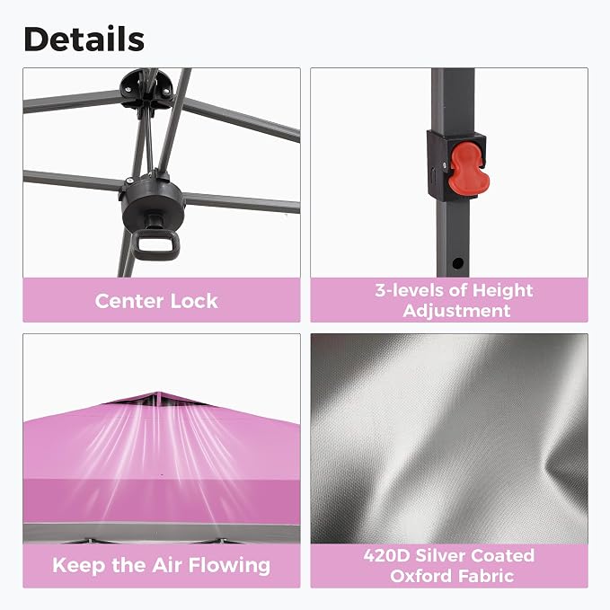 GDY 12x12FT Pop Up Canopy Tent with One Push Setup, Easy to Install with 4-Sidewalls for Events, Parties, Camping, Outdoor Gazebo with 4-Sandbags and Wheel Bag, Pink.