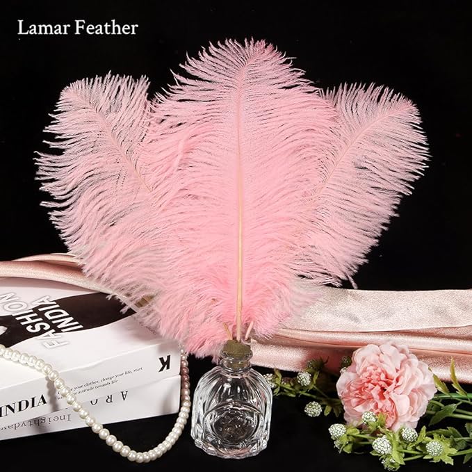 Lamar 20Pcs 12-14'' Pink Ostrich Feathers for Wedding Centerpieces, Carnival, Mothers Day Gifts, Party Decor, Floral Arrangement, Bohemian Home Decor (Light Pink)