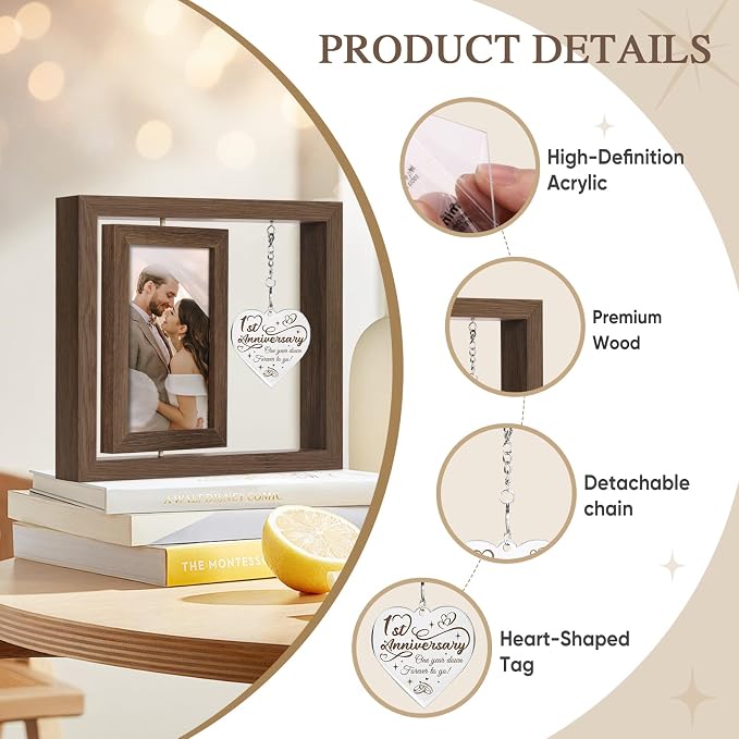 1 Year Anniversary Picture Frame Gifts for Boyfriend Girlfriend Couple Him Her Men Women Husband Wife, 1st Anniversary Wedding Gifts, One Year First Anniversary Marriage Gift Wood Gift Decorations